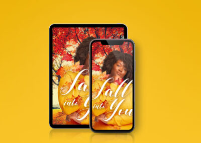 Fall Into You by Georgina Kiersten - A Plus Size Black Sapphic Romance A plus size dark skin Black woman with afro wearing a mustard color sweater standing in front of a fall forest Fall Into You by Georgina Kiersten.