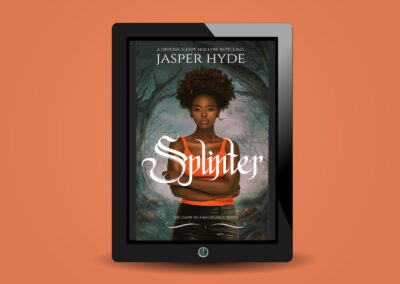 A sexy dark skinned black woman in an orange  tank and leather pants standing in front of a spooky forest - Splinter: A Diverse Sleepy Hollow Retelling by Jasper Hyde