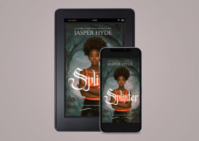 A sexy dark skinned black woman in an orange  tank and leather pants standing in front of a spooky forest - Splinter: A Diverse Sleepy Hollow Retelling by Jasper Hyde